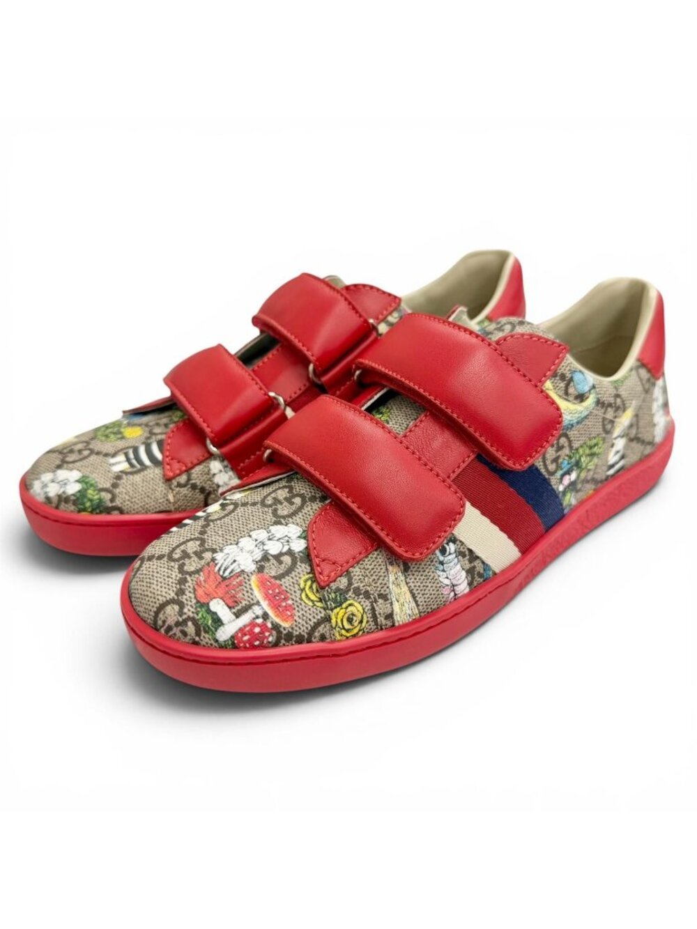 Gucci Yuko Higuchi GG Supreme Canvas Leather Velcro Low-Top Sneakers Red